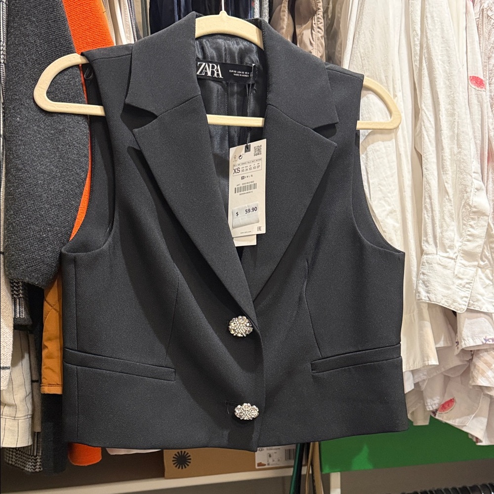 Zara Elegant Black Vest with Crystal Buttons